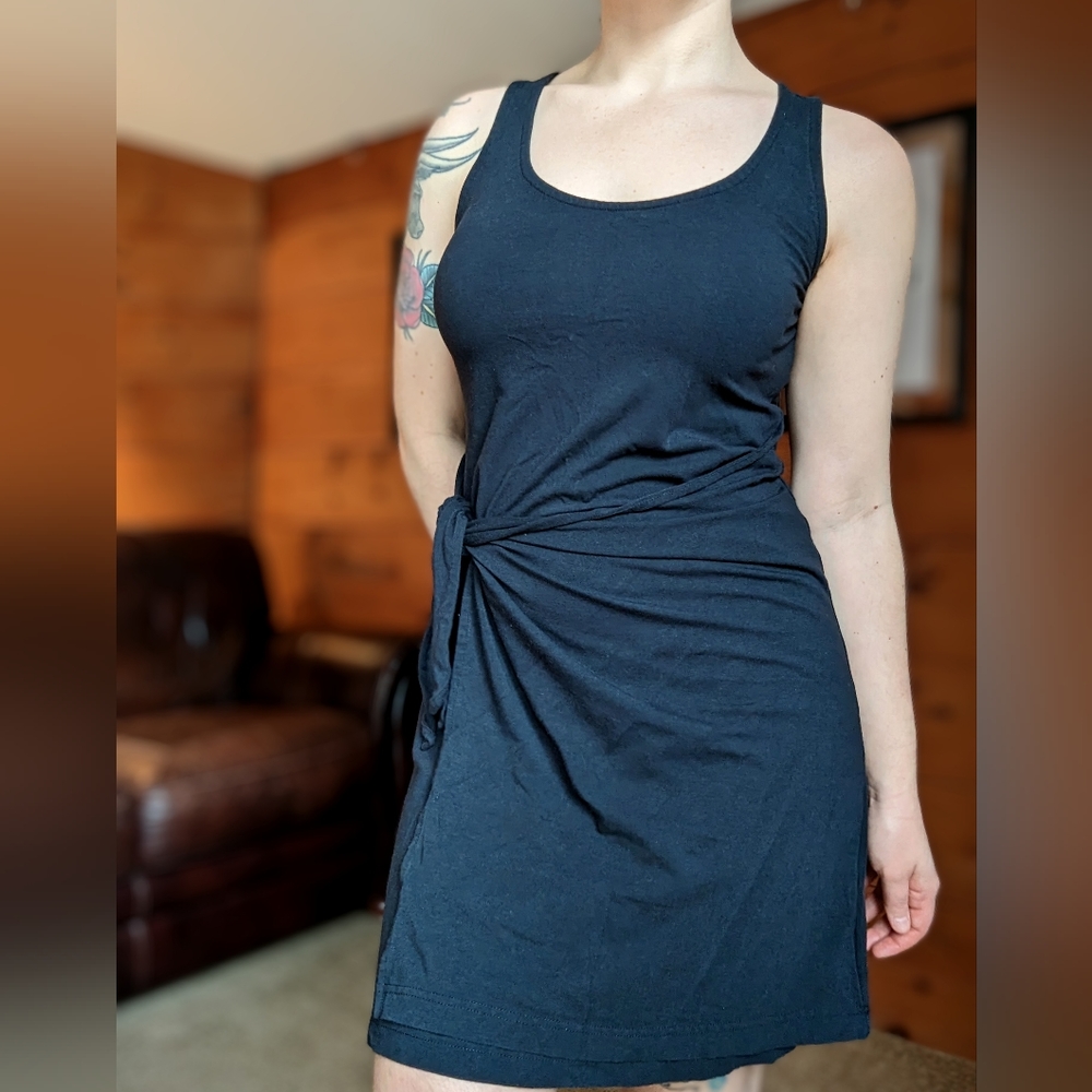 United by blue organic cotton and modal short black tank tie dress